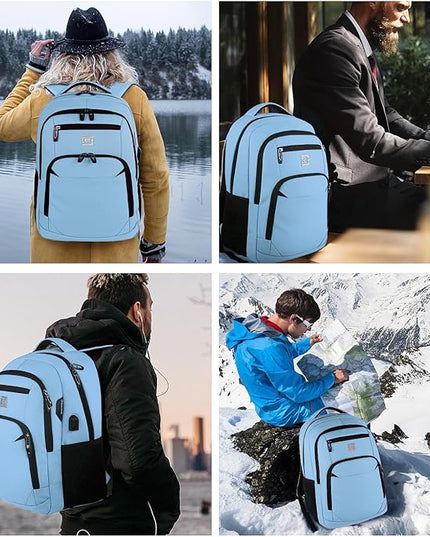 Laptop Backpack,Business Travel Anti Theft Slim Durable Laptops Backpack with USB Charging Port,Water Resistant College Computer Bag for Women & Men Fits 15.6 Inch Laptop and Notebook-Pale Blue