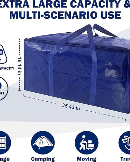4 Pack Extra Heavy Duty Large Moving Bags with Strong Zipper & Carrying Handles, Sturdy Clothes Storage Bag Totes Bins, Packing Bags Moving Boxes College Moving Supplies, Dark Blue - 40 gal