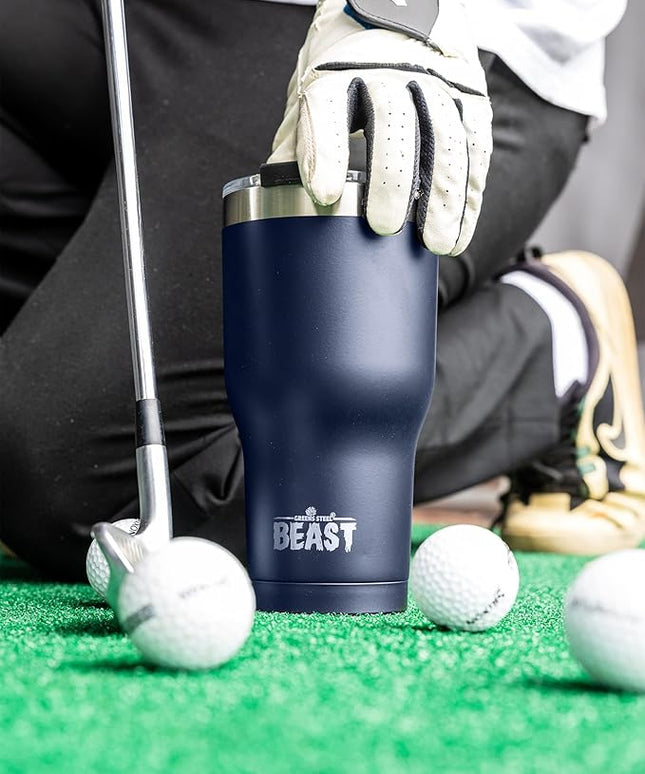 Beast 30 oz Tumbler Stainless Steel Vacuum Insulated Coffee Ice Cup Double Wall Travel Flask (Navy Blue)
