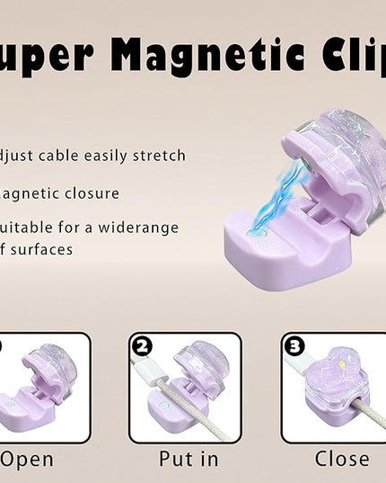 3Pack Magnetic Cable Clips for Nightstand, Adhesive Night-Glowing Cord Holder Organizer for Office Home Desk Wall Car (Heart)