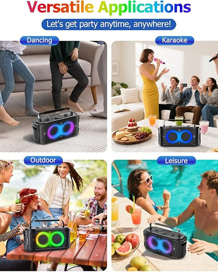 Portable Bluetooth Speaker 300W Peak Big Powerful Loud Sound Deep Bass Large Wireless Boombox with Subwoofer DSP Led Light for Home Party Outdoor Gatherings Camping Backyard