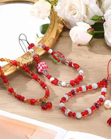Ecally 3 Pcs Phone Charms Strap Camera Charm Strap Pearl Beaded Butterfly Bow Flower Cute Phone Wrist Lanyard Bracelet for Camera Keychain Wallet Decor Christmas New Year Gifts