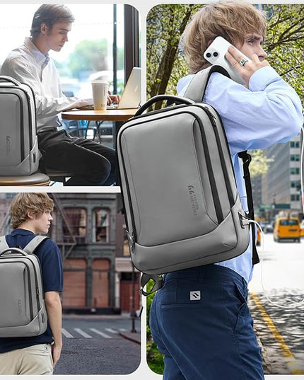 hk Laptop Backpack for Men with USB Charging Port Water-Resistant for 15.6 Inch Computer Bag Durable High-Tech Daypack Casual Backpack for Business Work College Weekender Travel- Grey