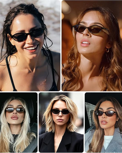 FEISEDY Retro Oval Cat Eye Sunglasses for Women 90s Narrow Lightweight Shades Y2k Trendy Sunnies B0257