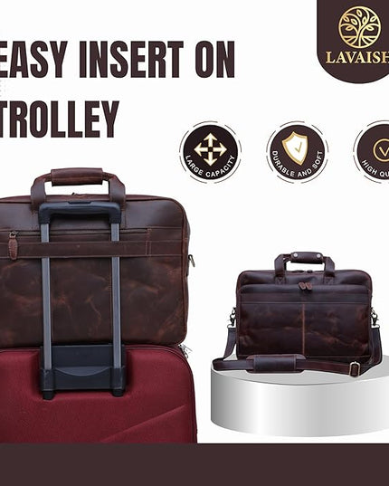 Handmade Full-Grain Leather Briefcase for Men & Women–17" Laptop Bag with Computer Compartment Office Satchel Bag
