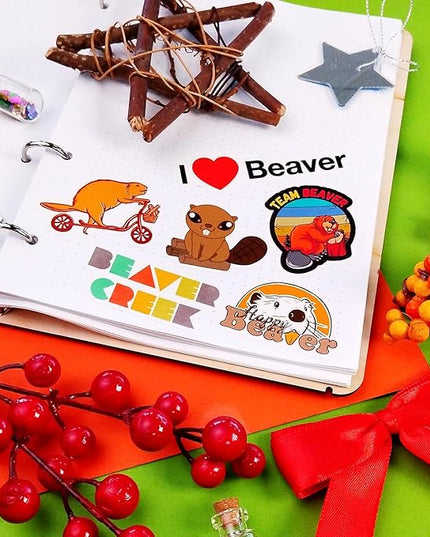 BulbaCraft Beaver Stickers for Water Bottle and Laptop - Nature Party Supplies & Decorations, Waterproof Vinyl Animal Decals, Cute Beaver Stickers Laptop Decals, Gifts for Women & Men
