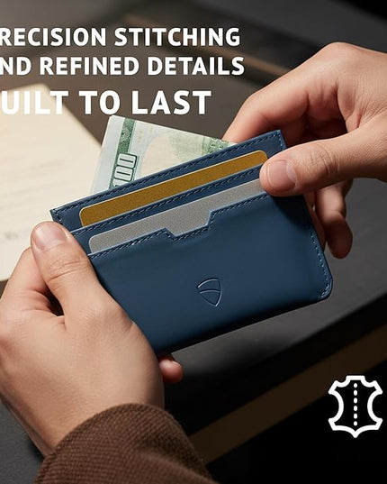 Vaultskin MOORGATE Slim Card Holder - Minimalist Leather Wallet, RFID Blocking Sleeve, Fits Front Pocket, for Men and Women