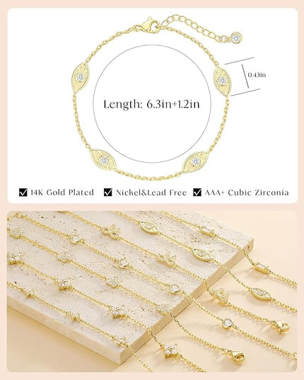 FUNEIA Dainty Silver Gold Bracelets for Women Trendy Non Tarnish 14K Gold Plated Waterproof Diamond Bracelets Cute Stackable Heart Butterfly Clover Cross Evil Eye Charm Bracelet Stack Jewelry Gifts