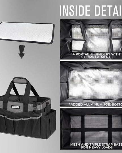 Wearable Cleaning Caddy Bag, Cleaning Caddy Supplies Organizer with Handle & Shoulder Straps for Housekeepers, Under Sink & Car Cleaning Tool Organizers with 4 Foldable Divider (DarkGrey)