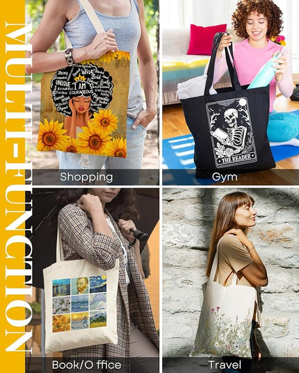 AUSVKAI Canvas Tote Bag for Women, Aesthetic Cute Grocery Grocery Reusable Cotton Gift Bag for Shooping Beach Trendy Gifts
