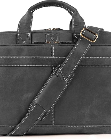 Vintage Leather Messenger Bag for Men, 16” Laptop Satchel with Adjustable Shoulder Strap, Briefcase Office Work & Travel Bag