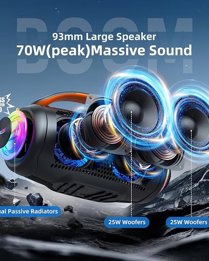 ZEALOT P11 Bluetooth Speaker, 80W Peak Wireless Stereo, Ultra Lightweight Portable Design and IPX6 Waterproof, Customize EQ for Outdoor/Camping/Beach/Travel (Black)