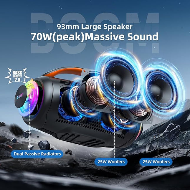 ZEALOT P11 Bluetooth Speaker, 80W Peak Wireless Stereo, Ultra Lightweight Portable Design and IPX6 Waterproof, Customize EQ for Outdoor/Camping/Beach/Travel (Black)