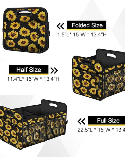 Femuar Car Trunk Organizer with 72L Large Capacity Waterproof Collapsible and 11 Pockets, Trunk Organizer for Car SUV/Jeep/Sedan, Large Size, Sunflower