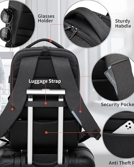 DUSLANG 17 Inch Laptop Backpack for Travel Water Resistant College Backpack for Men/Women Laptop Bag with USB Charging Port,Black