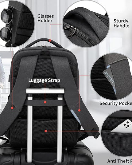DUSLANG 17 Inch Laptop Backpack for Travel Water Resistant College Backpack for Men/Women Laptop Bag with USB Charging Port and Baseball Keychain for backpack, Black