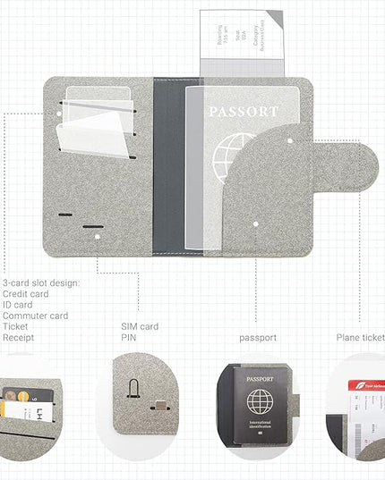 LHiDS Leatherette Passport Holder with RFID Protection, Premium PU Leather, Snap Button Closure, Travel Passport Wallet Cover for Passport, Boarding Passes, Business Cards, Cash (Grey)