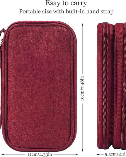 Electronics Accessories Organizer Pouch Bag, Travel Universal Organizer for Cable, Charger, Phone, SD Card, Business Travel Gadget Bag (Wine Red)