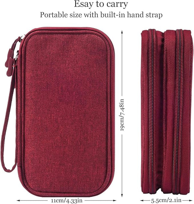 Electronics Accessories Organizer Pouch Bag, Travel Universal Organizer for Cable, Charger, Phone, SD Card, Business Travel Gadget Bag (Wine Red)