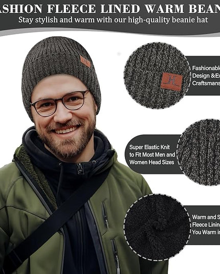 FZ FANTASTIC ZONE Mens Winter Knit Hat Beanie Long Neck Scarf Touchscreen Gloves Set Fleece Skull Caps Gifts for Men Women