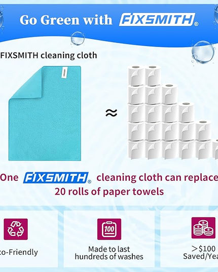 FIXSMITH Microfiber Cleaning Cloth - Pack of 12, Multi-Functional Towels, Size: 12 x 16 in, Highly Absorbent Rags, Lint-Free, Streak-Free for Car, Kitchen, Home, Office