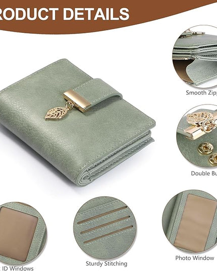 yiijay Small Wallet Women RFID Blocking Leather Bifold Wallet Credit Card Holder for Women Ladies Compact Wallet Mini Purse With Zipper Pocket