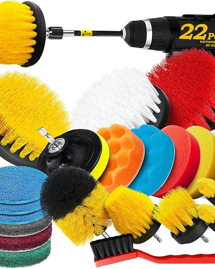 Holikme 22Pack Drill Brush Attachments Set,Scrub Pads & Sponge, Buffing Pads,Power Scrubber Brush,Car Polishing Pad Kit,Wax Applicator Pad,Car Cleaning Kit,Masonry Brushes,Cleaning Supplies