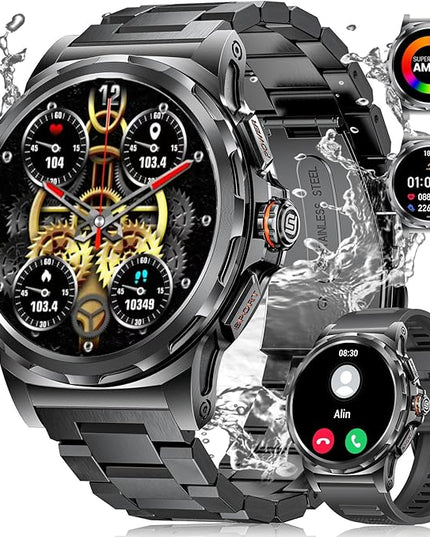 LIGE Military Smart Watch for Men(Answer/Make Call),1.43" HD AMOLED Rugged Smartwatch for iPhone Android Phone,Fitness Watch,Black Sport Watch with 120+ Sport Modes/5ATM Waterproof
