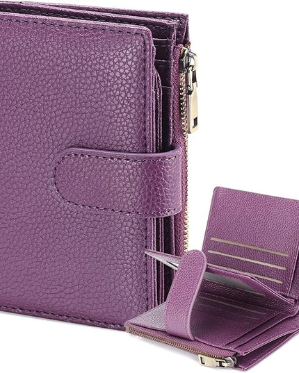 GAEKEAO Small Wallet for Women, Bifold Leather RFID Blocking Ladies Compact Card Holder with Zipper Pocket & ID Window