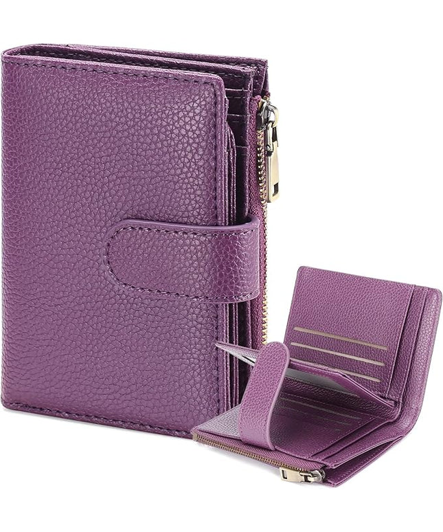 GAEKEAO Small Wallet for Women, Bifold Leather RFID Blocking Ladies Compact Card Holder with Zipper Pocket & ID Window