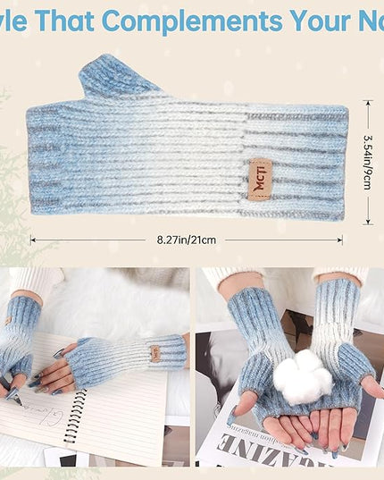 MCTi Winter Gloves for Women, Fingerless Mittens Knitted, Typing Gloves with Long Wrist Cuff, Warm for Cold Weather