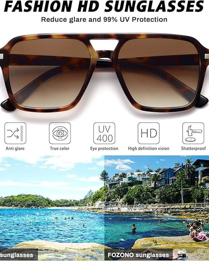 Retro Aviator Sunglasses for Women Men Trendy Classic Square 70s 80s 90s Vintage Shades Double Bridge Aviators FZN813