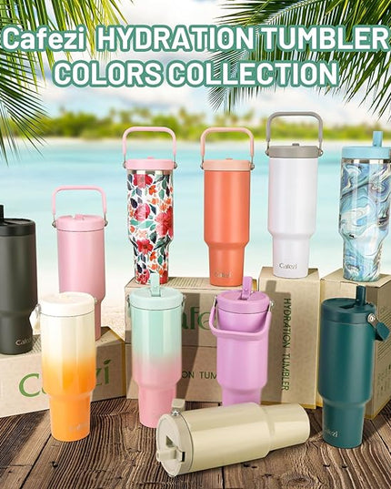 40 oz Insulated Tumbler with Top Handle and Flip Straw, Vacuum Insulated Stainless Steel Cup, Sweat-Free, Fits Cup Holder, Keeps Drinks Cold up to 30 Hours