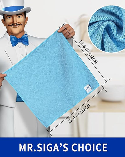 MR.SIGA Microfiber Cleaning Cloths, All-Purpose Surface Microfiber Towels, Streak Free Cleaning Rags, Pack of 12, Sky Blue, Size 32 x 32 cm(12.6 x 12.6 inch)