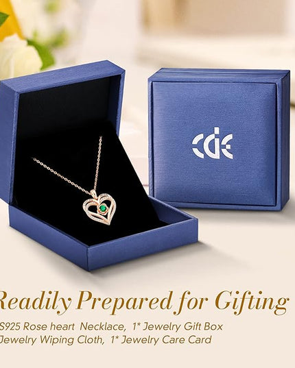 CDE Christmas Gifts for Women S925 Silver Rose Gold Heart Birthstone Necklaces for Women，Ideal Anniversary or Birthday Jewelry Gifts for Wife Girlfriend Her
