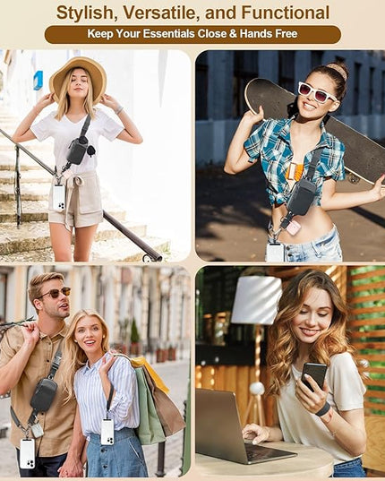 Phone Strap Crossbody Wrist strap - Upgraded Hands-Free Phone Lanyard with Detachable Wallet, Anti-Drop Clip and Go Strap with 360° Rotatable Metal Phone Tabs, Compatible with All Phones (Black)