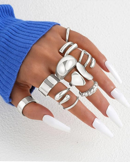 ÌF ME 10 PCS Gold Rings Set for Women Non Tarnish, 18K Gold Plated Chunky Stackable Rings, Statement Stacking Womens Ring Pack