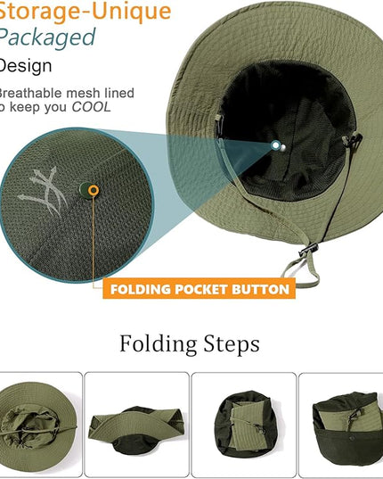 Water-Resistant Sun UPF 50+ Bucket Hat Protection Packable Brimmed Boonie for Women Men Summer Lightweight Hiking Outdoor Cap