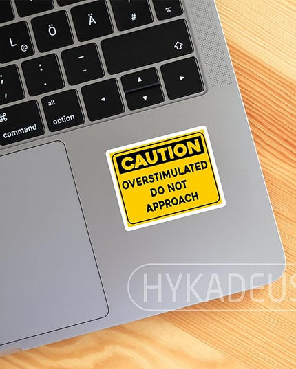 (3Pcs) Caution Overstimulated Do Not Approach Sticker Funny Warning Sign Stickers Sarcastic Emotion Humor Vinyl Decals for Laptop, Water Bottle, Tumbler, Book, Desk, 3" x 2.4"