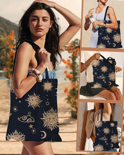 Aesthetic Canvas Tote Bag for Women - Sturdy Cloth Cotton Totes Bag with Pattern Shoulder Bag