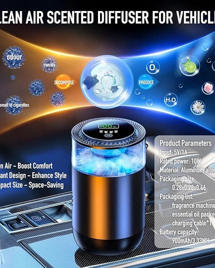 KOSHA Automobile Aroma Diffuser with Colorful Running Lights, 3 Mode Settings, 900mAh, Essential Oil Display, Non-Slip, Lasts 2000 Refills, Air Freshener for Car & Home (Osmanthus & Orchid Bliss)