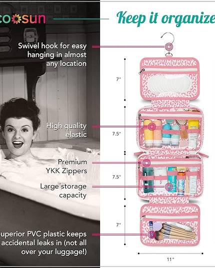 Eco Sun Hanging Travel Toiletry Bag — Designed in Hawaii — Water-resistant Travel Organizer for Bathroom Accessories