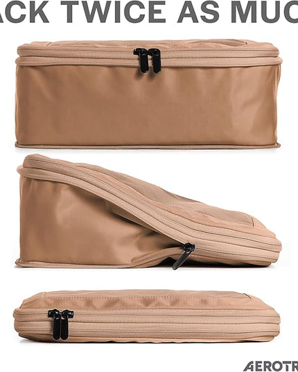 Aerotrunk Compression Packing Cubes for Travel - Luggage Organizer Bags - Double Zipper Packing Cubes for Suitcases (6-Pack, Mocha)