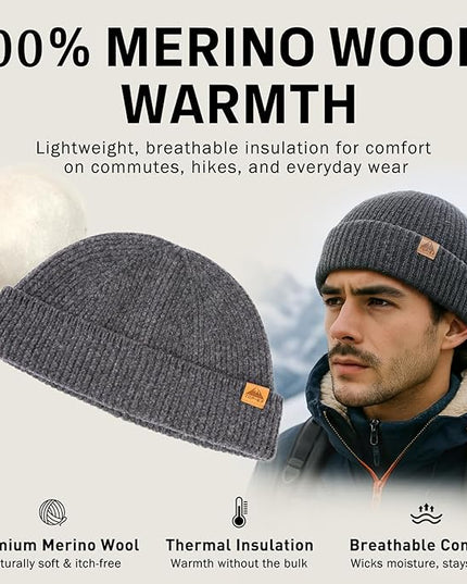TOP-EX PolarWool™ 100% Merino Wool Fisherman Beanie Hat | Soft Single Layer Warm Short Sailor Trawler Cap for Men Women