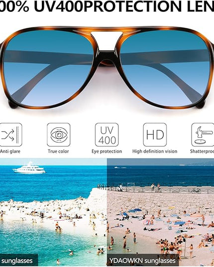 YDAOWKN Retro Aviator Sunglasses for Women Mens Large Frame Classic Vintage 70s Sun Glasses Aviators