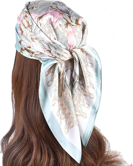 MINIDORA Satin Scarves for Women 27.5 × 27.5 inches Medium Square Elegant Silk Feeling Head Scarf