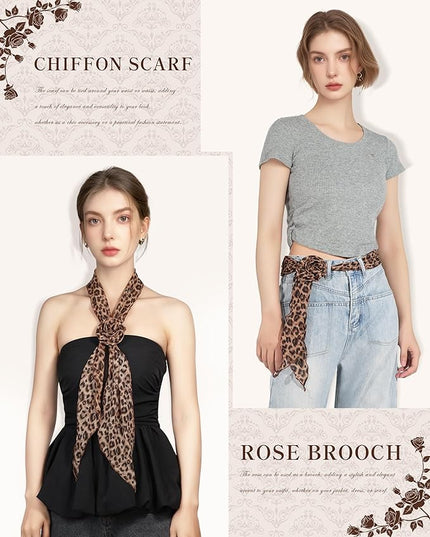 Chiffon Scarf for Women, Removable Flower Neck Scarf Light Soft Fashion Rose Scarves Versatile Headband or Hair Band
