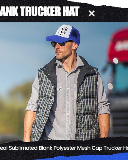 10 Pcs Sublimation Blank Trucker Hats Bulk Mesh Baseball Cap Polyester Mesh Trucker Hat for Men and Women