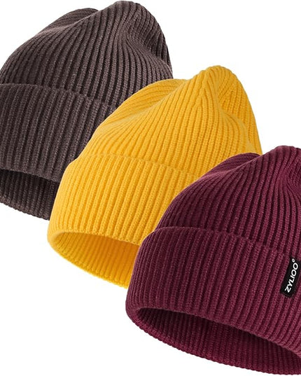 Zylioo Oversize Beanie Hats, XXL Big Size Ribbed Knit Cuffed Winter Hat for Cold Weather, Warm Skull Watch Cap