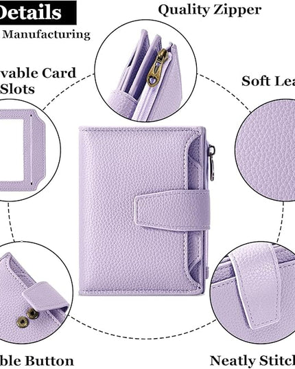 Airkit Small Wallet Women RFID Blocking Soft Leather Bifold Compact Card Holder Wallet for Women with Zipper Coin Pocket 4 ID Window